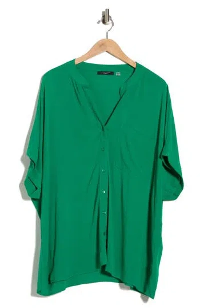 T Tahari Elbow Sleeve Button-up Shirt In Green