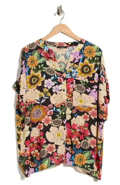 T Tahari Elbow Sleeve Button-up Shirt In Multi