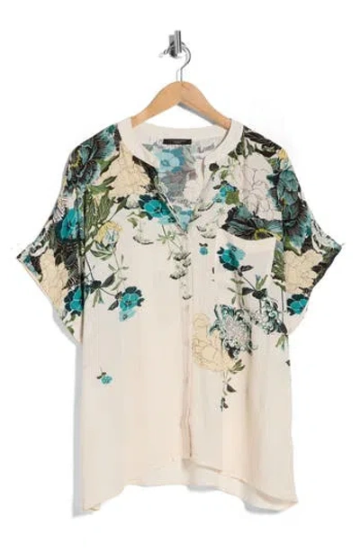 T Tahari Elbow Sleeve Button-up Shirt In Multi