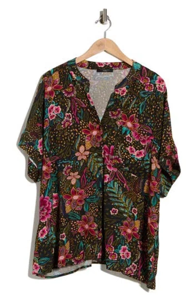 T Tahari Elbow Sleeve Button-up Shirt In Multi