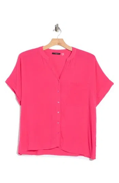T Tahari Elbow Sleeve Button-up Shirt In Pink
