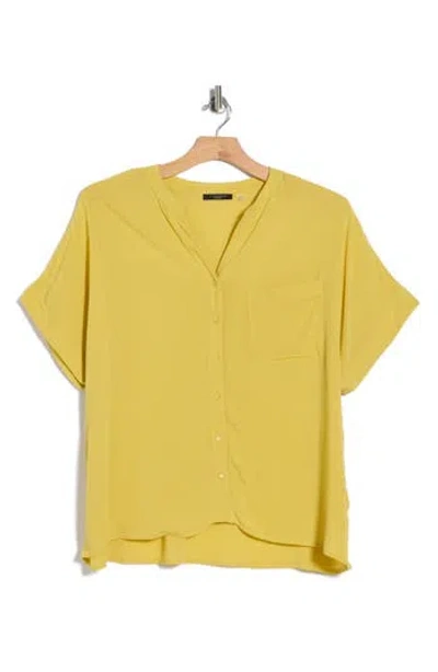 T Tahari Elbow Sleeve Button-up Shirt In Yellow