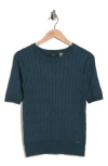 T Tahari Elbow Sleeve Cable Knit Sweater In Blue