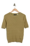 T Tahari Elbow Sleeve Cable Knit Sweater In Green