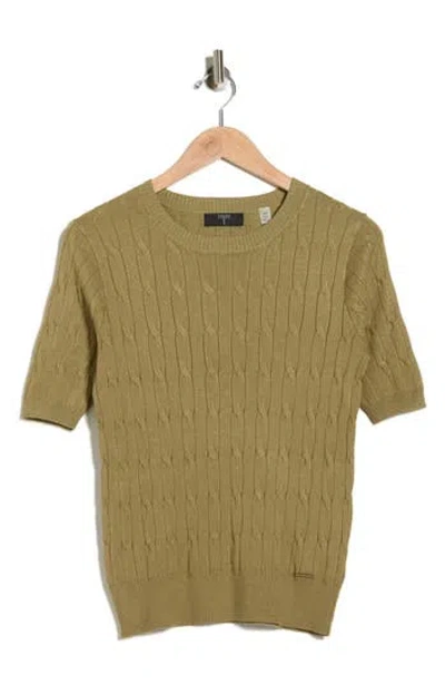 T Tahari Elbow Sleeve Cable Knit Sweater In Green