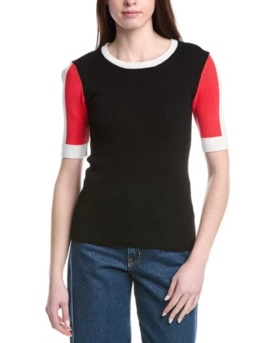 T Tahari Elbow Sleeve Colorblock Rib Pullover In Black