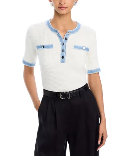 T Tahari Elbow Sleeve Crewneck Pullover Top In White