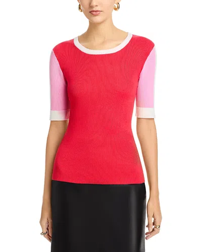 T Tahari Elbow Sleeve Crewneck Sweater In Red