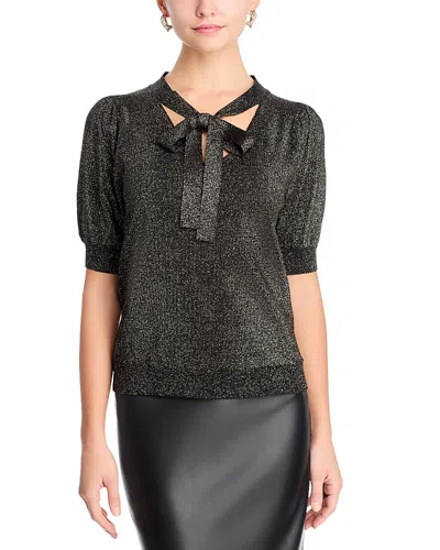 T Tahari Elbow Sleeve Metallic Top In Gray