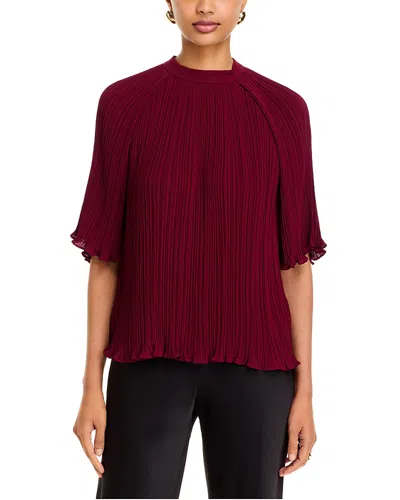 T Tahari Elbow Sleeve Micro Pleated Blouse In Burgundy