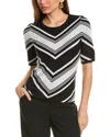 T Tahari Elbow-sleeve Mitered Chevron Sweater In Black