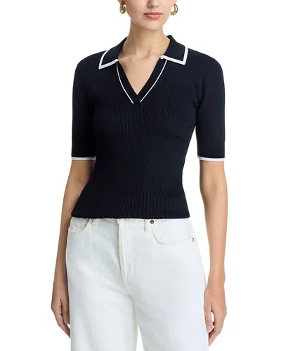 T Tahari Elbow Sleeve Polo Top - Exclusive In Black