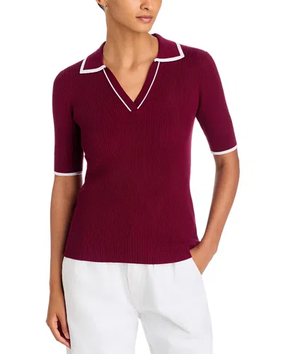 T Tahari Elbow Sleeve Polo Top - Exclusive In Burgundy