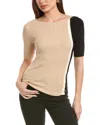T Tahari Colorblock Elbow Sleeve Ribbed Sweater In Brown