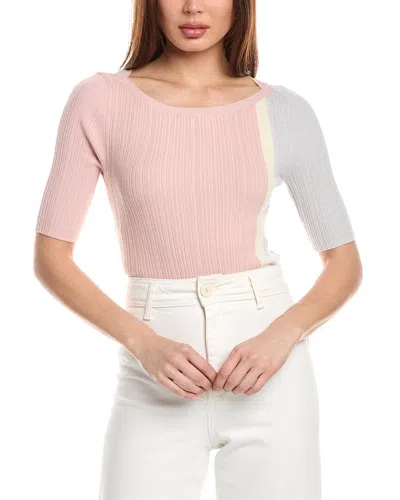 T Tahari Elbow Sleeve Ribbed Sweater In Pink