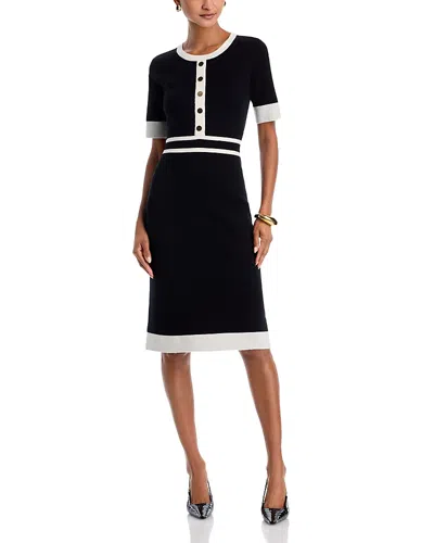T Tahari Elbow Sleeve Round Neck Dress In Black/white