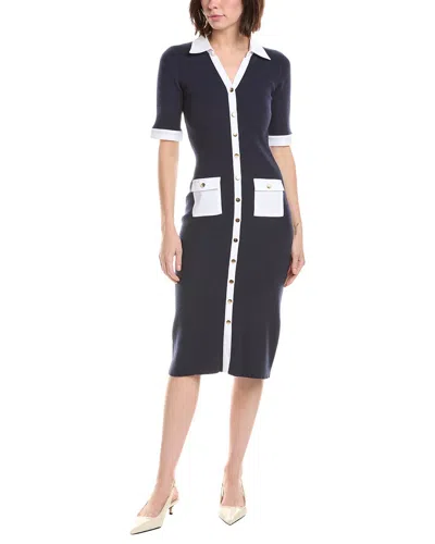 T Tahari Elbow Sleeve Split Neck Rib Dress In Black