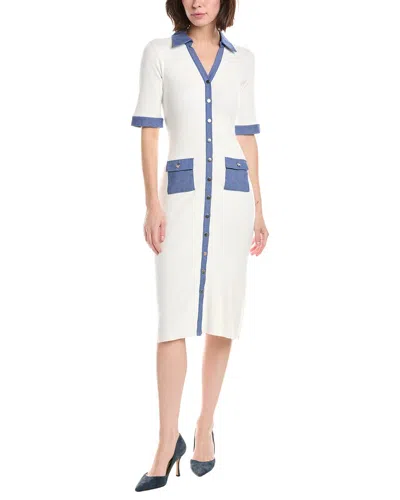 T Tahari Elbow Sleeve Split Neck Rib Dress In Multi