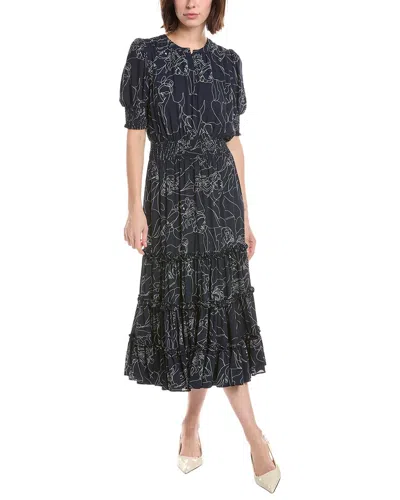 T Tahari Elbow Sleeve Split Neck Tiered Dress In Black