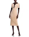 T Tahari Elbow Sleeve Split V Neck Collar Rib Dress With Contrast Trim In Neutral