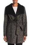 T TAHARI ELLA DOUBLE FACED WOOL WRAP BELTED COAT IN LEOPARD