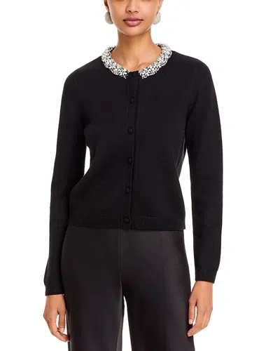 T Tahari Embellished Crewneck Cardigan In Black