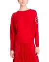 T Tahari Embellished Crewneck Sweater In Red
