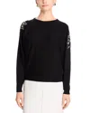 T Tahari Embellished Crewneck Sweater In Black