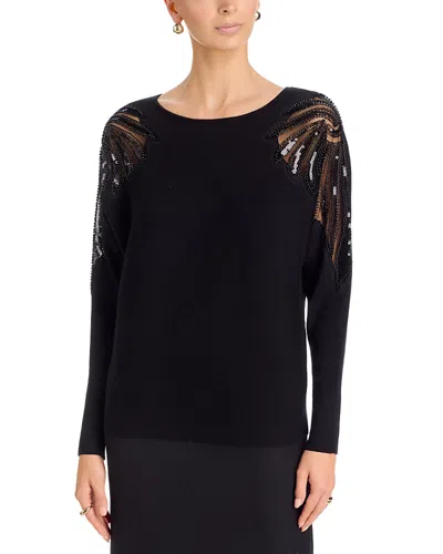 T Tahari Embellished Crewneck Sweater In Black