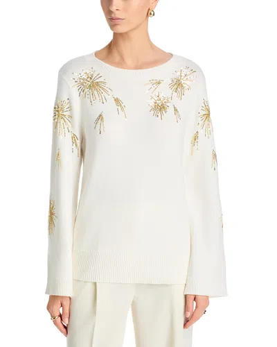 T Tahari Embellished Crewneck Sweater In White