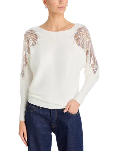 T Tahari Embellished Crewneck Sweater In White