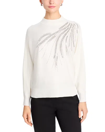 T Tahari Embellished Mock Neck Sweater In White