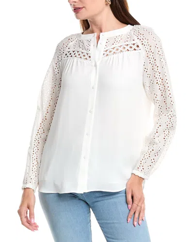 T Tahari Embroidered Blouse In White