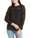 T Tahari Embroidered Blouse In Black