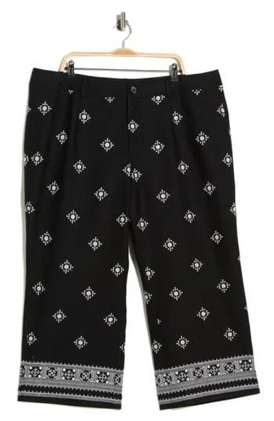 T Tahari Embroidered Border Crop Pants In Black