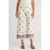 T Tahari Embroidered Border Pants In Brown