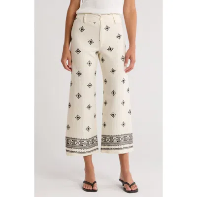 T Tahari Embroidered Border Pants In Brown