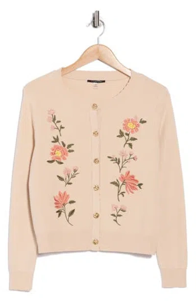 T Tahari Embroidered Cardigan In Neutral