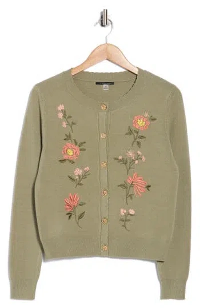 T Tahari Embroidered Cardigan In Green