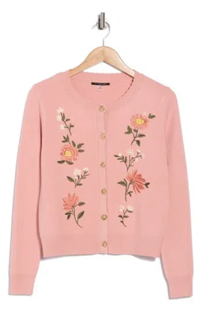 T Tahari Embroidered Cardigan In Pink