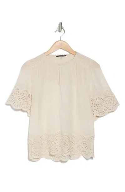 T Tahari Embroidered Cotton Top In Cloud