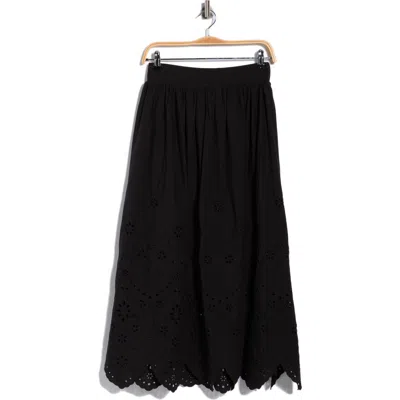 T Tahari Embroidered Eyelet Cotton Skirt In Black
