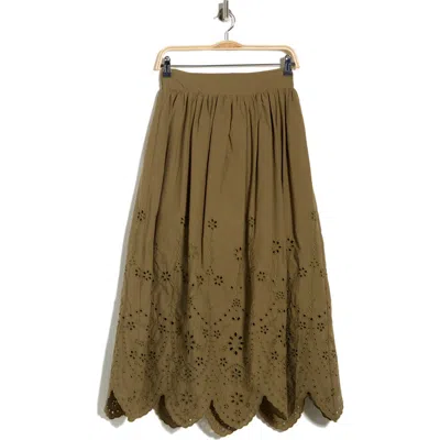 T Tahari Embroidered Eyelet Cotton Skirt In Green