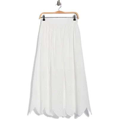 T Tahari Embroidered Eyelet Cotton Skirt In White