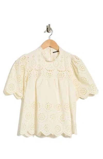 T Tahari Embroidered Eyelet Short Sleeve Cotton Top In Multi