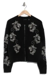 T Tahari Embroidered Full Zip Cardigan In Black