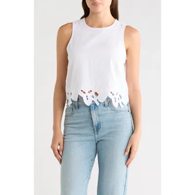 T Tahari Embroidered Hem Crop Linen Blend Tank In White