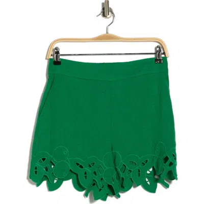 T Tahari Embroidered Hem Linen Blend Shorts In Green