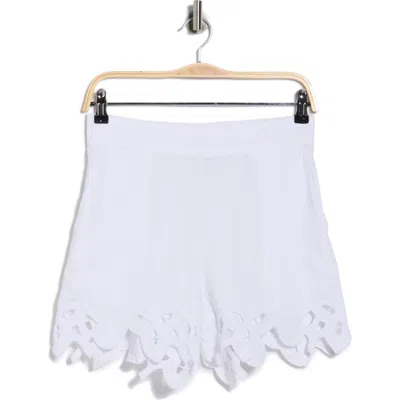 T Tahari Embroidered Hem Linen Blend Shorts In Pink