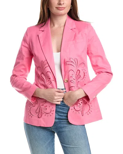 T Tahari Embroidered Linen-blend Jacket In Pink